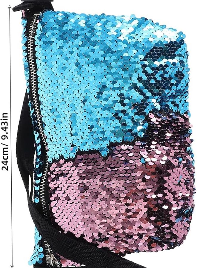 Blue Pink Sequins Fanny Pack for Women Adjustable Waist Bag Lightweight Travel Hiking - Image 2
